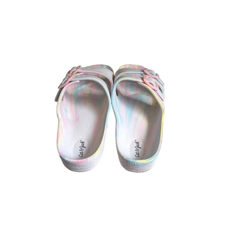 Cat & Jack Girls Pastel Marble Double Strap Slide Sandals Pink Blue Size 5